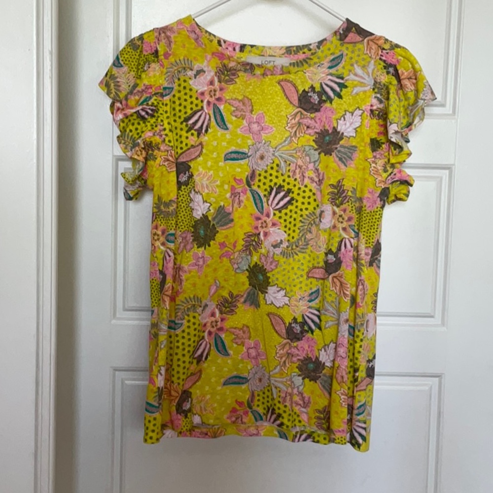 LOFT Vibrant Floral Ruffle Sleeve Blouse